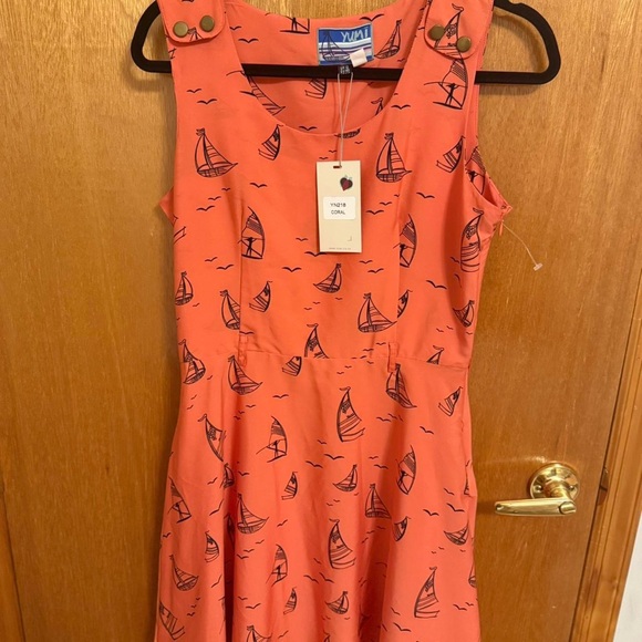 Yumi Coral Sailboat Print Dress - Picture 2 of 7